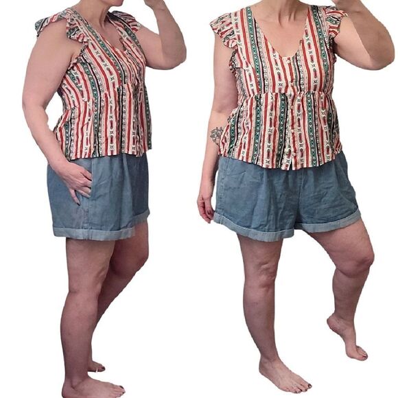 Wrangler Retro Southwestern Short Ruffle Sleeve Pearl Button Down Blouse Medium - Picture 7 of 13